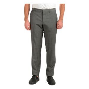BOSS Hugo Boss Giro 100% Virgin Wool Slim Fit Dress Pants Gray Knit Flat Front 3